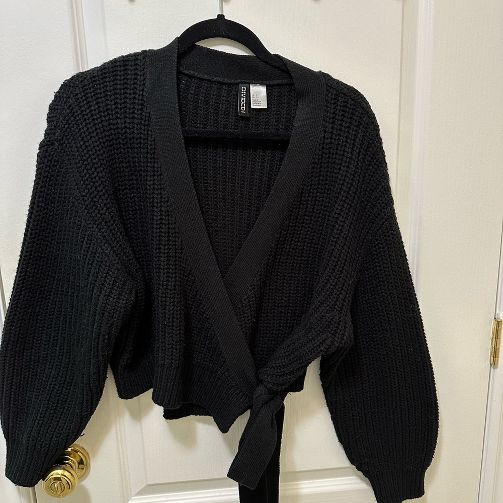 Black Cropped Wrap Sweater